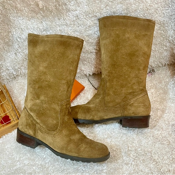 unlined Genuine Leather pull on high mid calf boots size: 7.5 brown - Picture 5 of 15